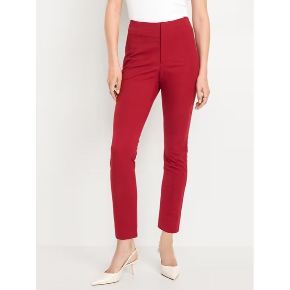 Old Navy Polished Pixie Skinny Pants Womens 12 Red Cordovan Zip Pockets NEW